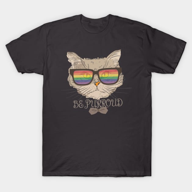 Hipster Cat Purroud Proud LGBT LGBTQ Queer Gay Pride T-Shirt by porcodiseno